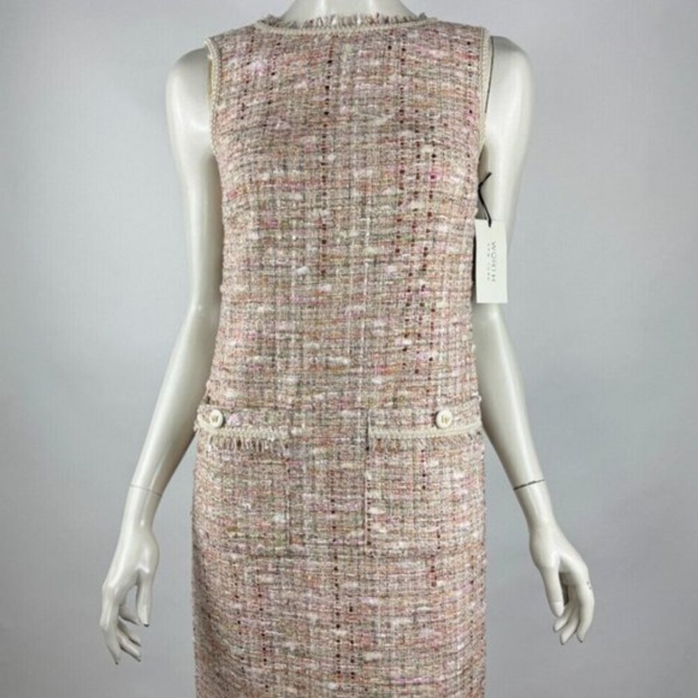 Worth NY Tweed‎ Dress Women 0 NWT Fringe Trim Pockets Sleeveless Scoop Neck